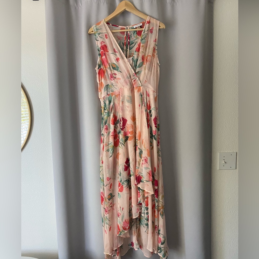 Calvin Klein Floral High Low Dress - Pink and Red
